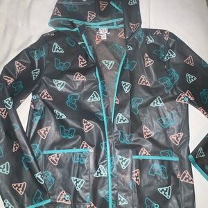 Cat & Jack Black Raincoat with Teal and Pink Accents